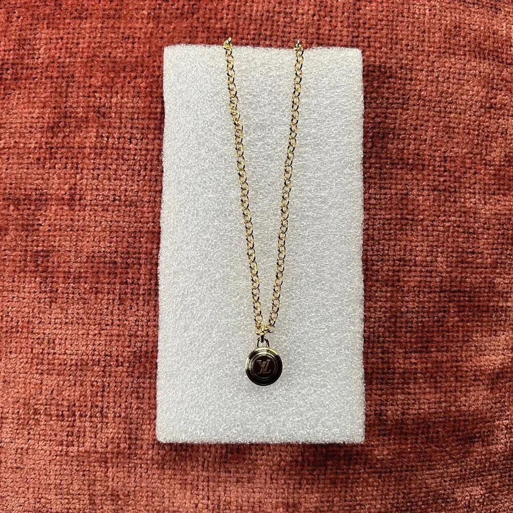 LOUIS VUITTON Pastilles LV Logo Charm Pendant 18K Gold Chain Necklace